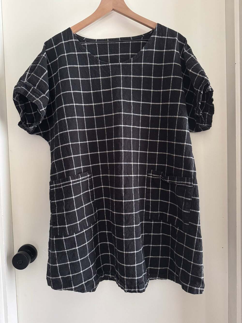 SHIFT & WHEELER b&w grid pattern linen dress/tunic 2X
